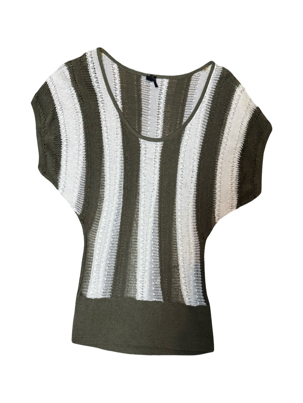 Stripe Knit Scoop Neck Top - Olive Green & Cream Summer Casual sz S